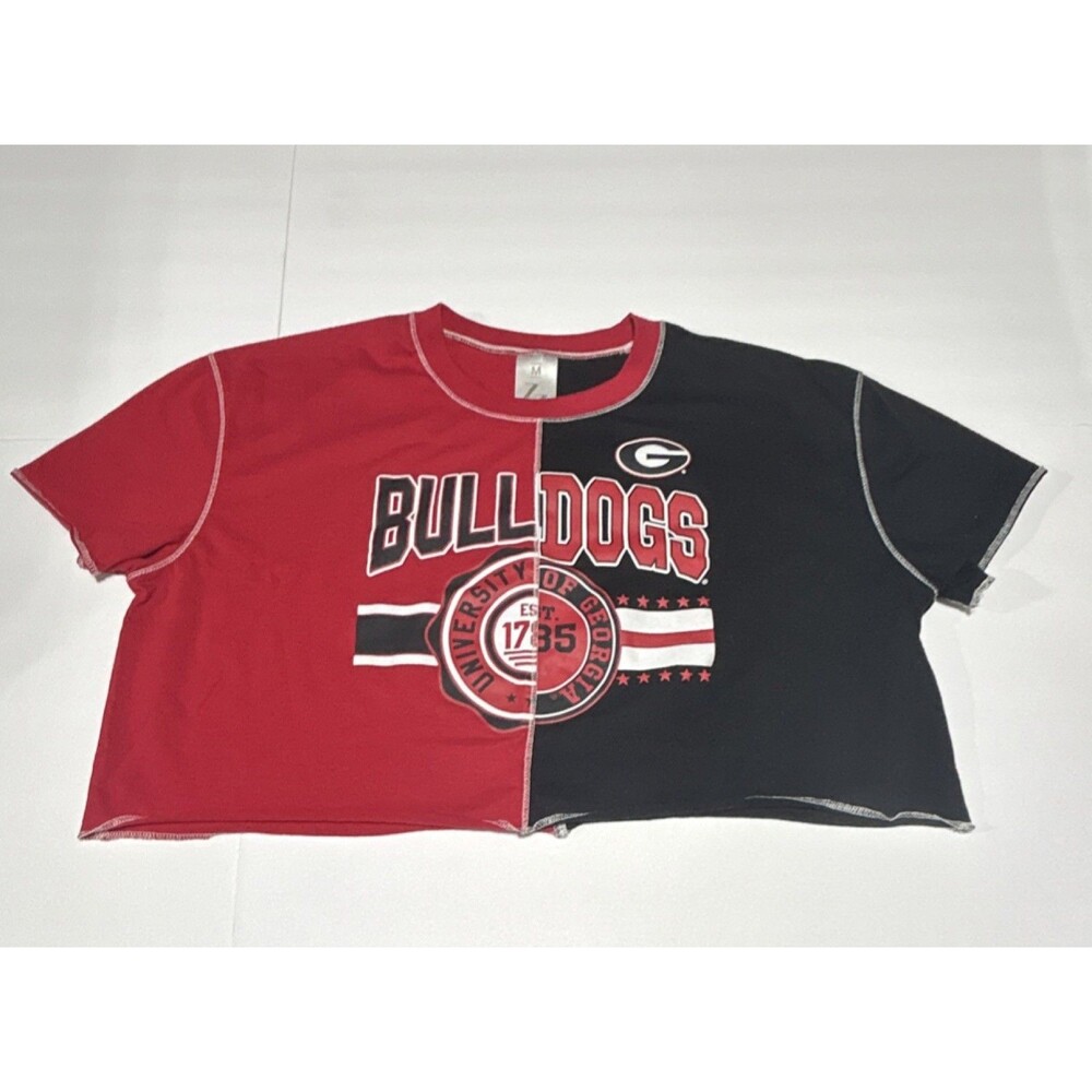 ZooZatz University of Georgia Bulldogs Split Red/Black Crop Top Shirt Size M